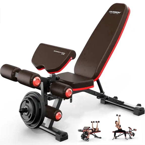 HARISON Adjustable Weight Bench with 1000 LBS Capacity, Foldable Workout Bench with Barbell Rack and Leg Extensions for Home