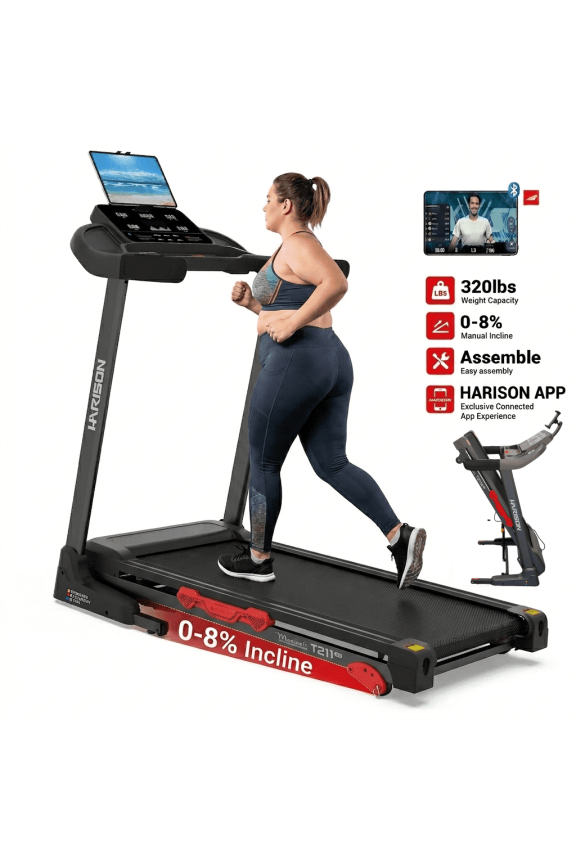 HARISON Folding Treadmill with Incline, Heavy-Duty Treadmills 320lb Capacity, Running Machine for Home with HARISON Bluetooth & Adjustable Tablet Stand, 90% Pre-assembled, 64 Preset Program