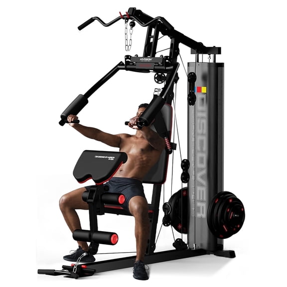 HARISON Home Gym - Full Body Workout Equipment, Exercise Equipment with 450lbs, Multifunctional Home Gym Equipment for Home with Pulley System, Weight Bench, Rowing Machine (Weights Not Include