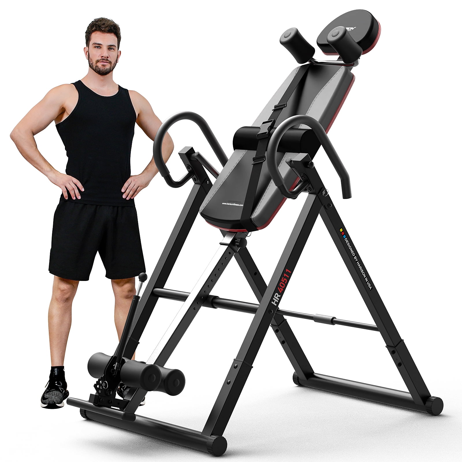 HARISON Inversion Table for Back Pain Relief, 330LBS Capacity Strength Training Inversion Equipment, Foldable Traction Table with Full Range Inversion, Safe Belt, Ankle