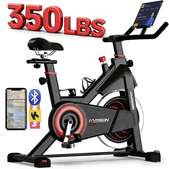 HARISON Indoor Exercise Bike 350lbs Capacity, Stationary Bike for Home with Bluetooth & iPad Holder, Adjustable Workout Bike
