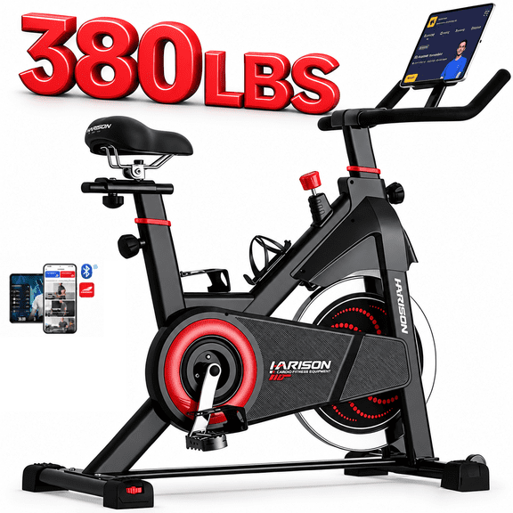 HARISON Exercise Bike for Home with 380lbs Capacity, Stationary Bike with Bluetooth & iPad Holder, Adjustable Workout Bike with Infinitely Adjustable Resistance
