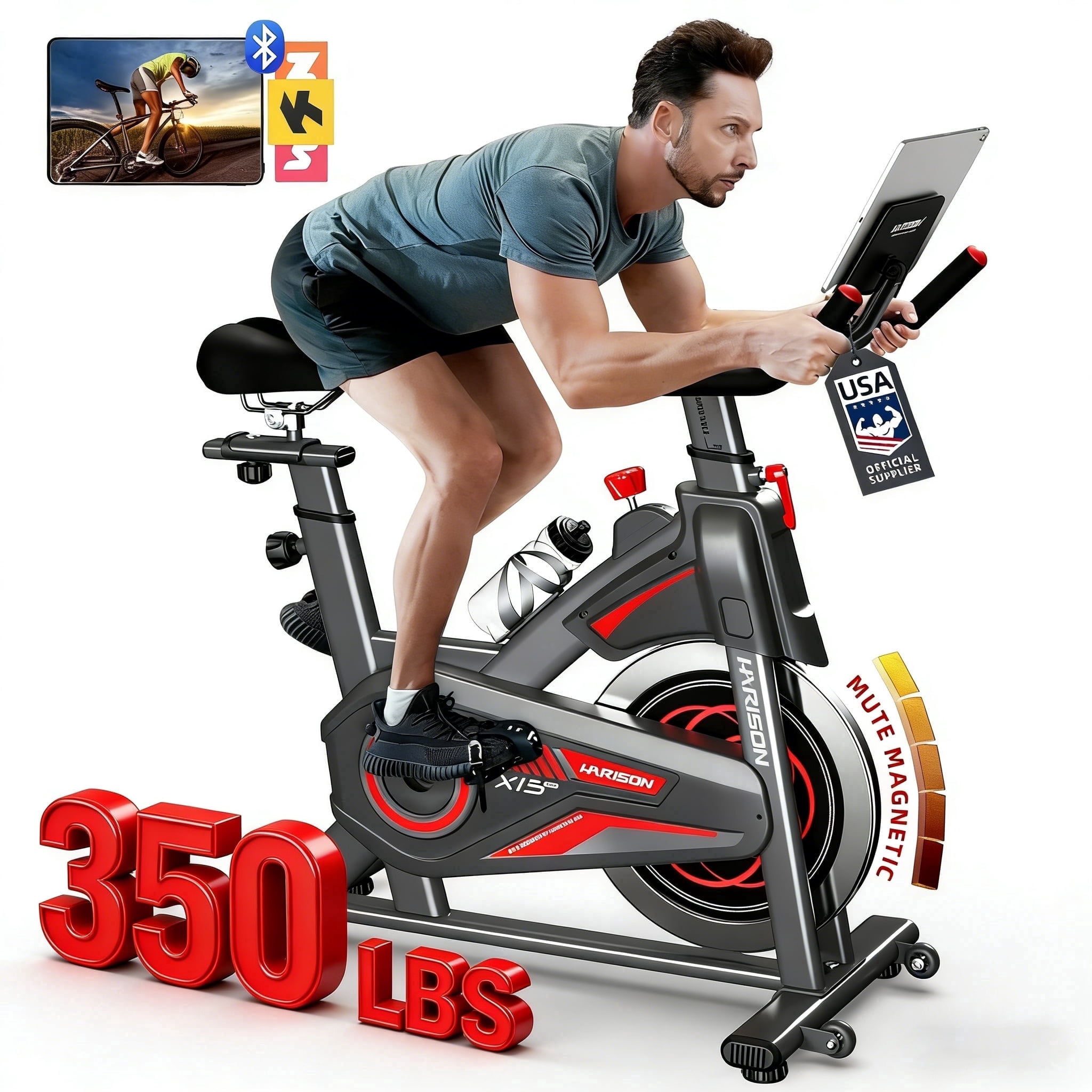 HARISON Magnetic Exercise Bike for Home with Infinite Resistance, 350 LBS Capacity Indoor Cycling Bike with Bluetooth
