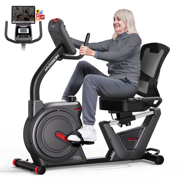 HARISON Semi-Commercial Recumbent Exercise Bike, 450lb Heavy Duty Capacity Stationary Bike with 16-Level Magnetic Resistance & Bluetooth