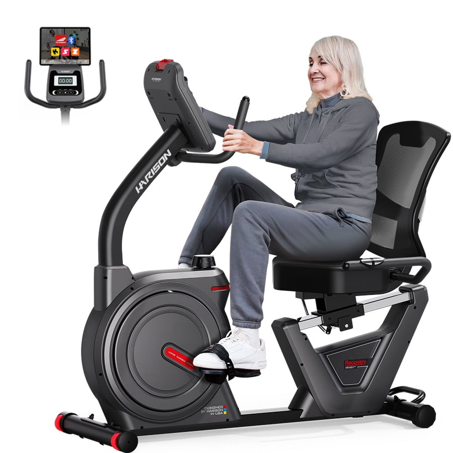 HARISON Semi-Commercial Recumbent Exercise Bike for Home, Heavy Duty 450LBS Capacity Stationary Bike for Seniors with 16-Level Magnetic Resistance & Bluetooth