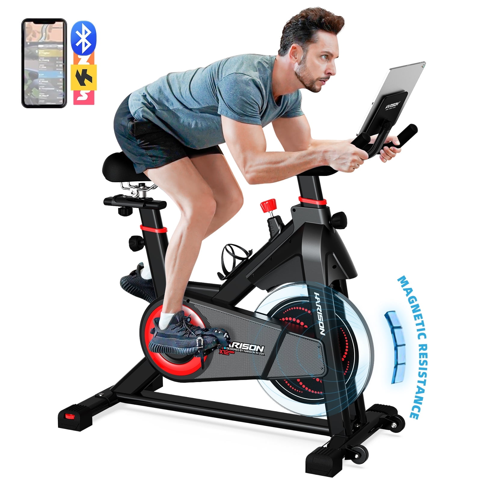 HARISON Magnetic Stationary Bike for Home, Indoor Cycling Bike with 350LBS Capacity, Brake Pad, Tablet Holder & Comfort Seat