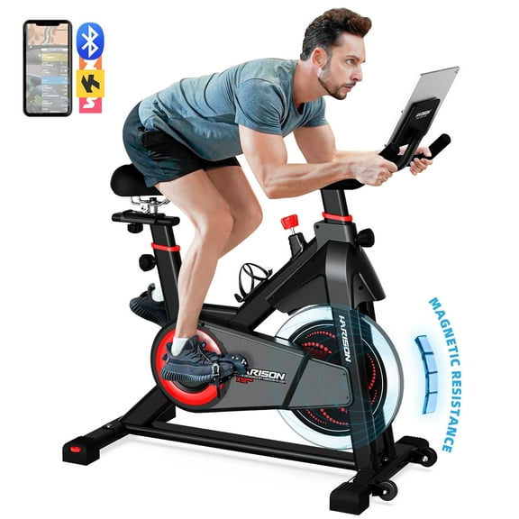 HARISON Magnetic Stationary Bike for Home, Indoor Cycling Bike with 350LBS Capacity, Brake Pad, Tablet Holder & Comfort Seat