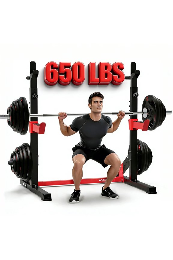 HARISON Adjustable Power Cage, Squat Rack for Home Gym with 650 LBS Capacity, Multifunction Bench Press Rack Stand Workout Equipment (Plates and Bars Not Included)
