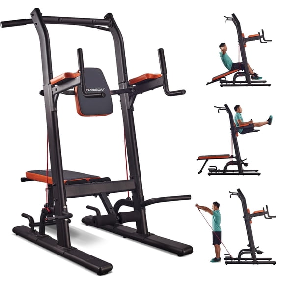 HARISON Multifunction Power Tower with Bench Pull Up Bar Dip Station, Squat Rack with 660LBS Capacity for Home Gym, Workout Strength Training Equipment