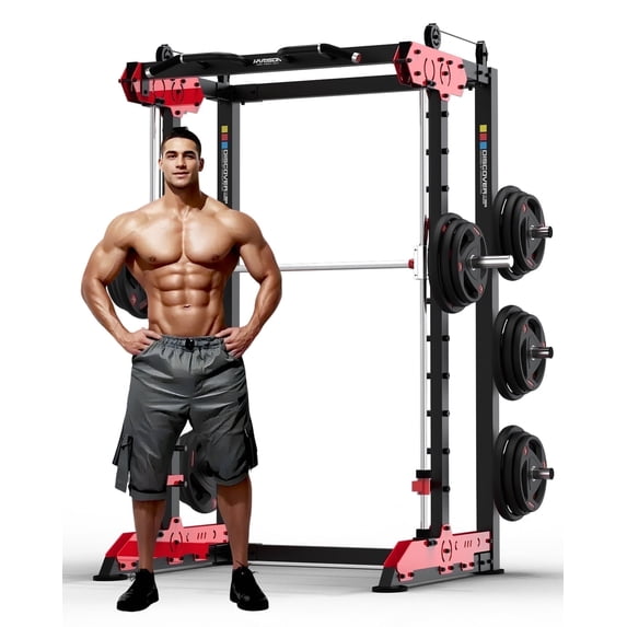 HARISON Squat Rack with Pull Up Bar, Multi-Function Power Cage Home Gym, Workout Equipment Cage (Weights/Bar Not Included)