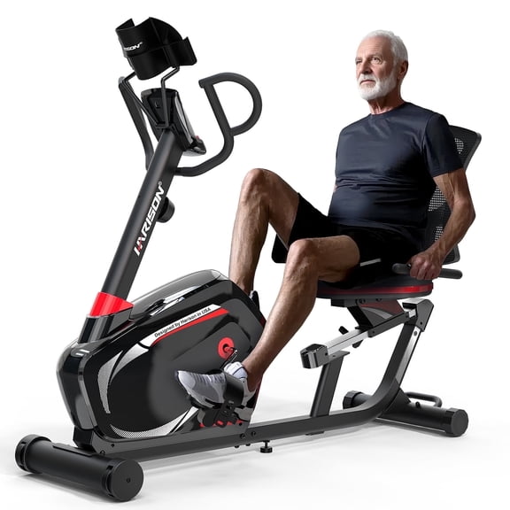 HARISON Recumbent Exercise Bike with 400 lbs Capacity, Magnetic Recumbent bike for Adult and Seniors, Stationary bike for Home with Smart Bluetooth App, 2 in 1 LCD Monitor and Tablet Holder