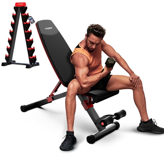 HARISON Weight Bench and Dumbbell Rack Bundle, Heavy Duty A-Frame Rack & Adjustable Workout Bench Set for Home Gym, Heavy Duty Strength Training Equipment