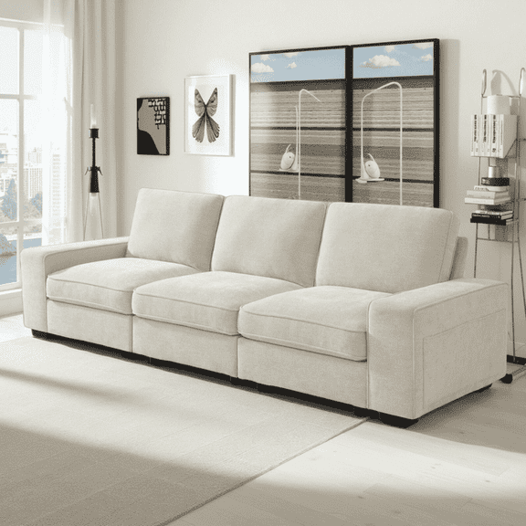 Harkawon 100" Modular Sofa with Removable Cover, Chenille Fabric Couch for Living Room, Apartment, Office, Beige