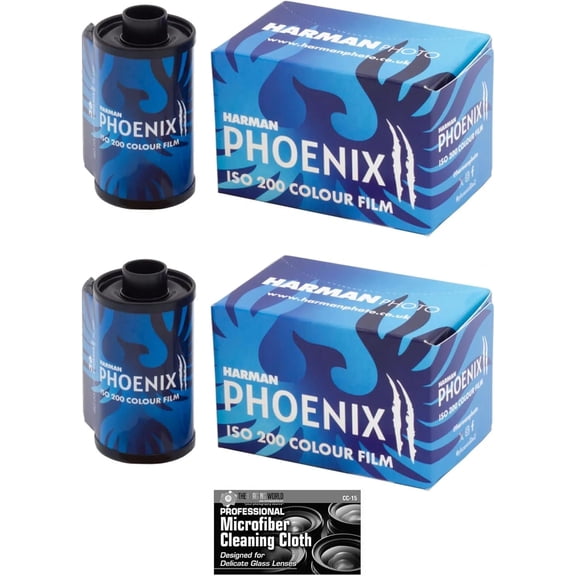 HARMAN technology Phoenix II 200 Color Negative Film 35mm Roll Film, 36 Exposures - 2-Pack with Microfiber Cleaning Cloth