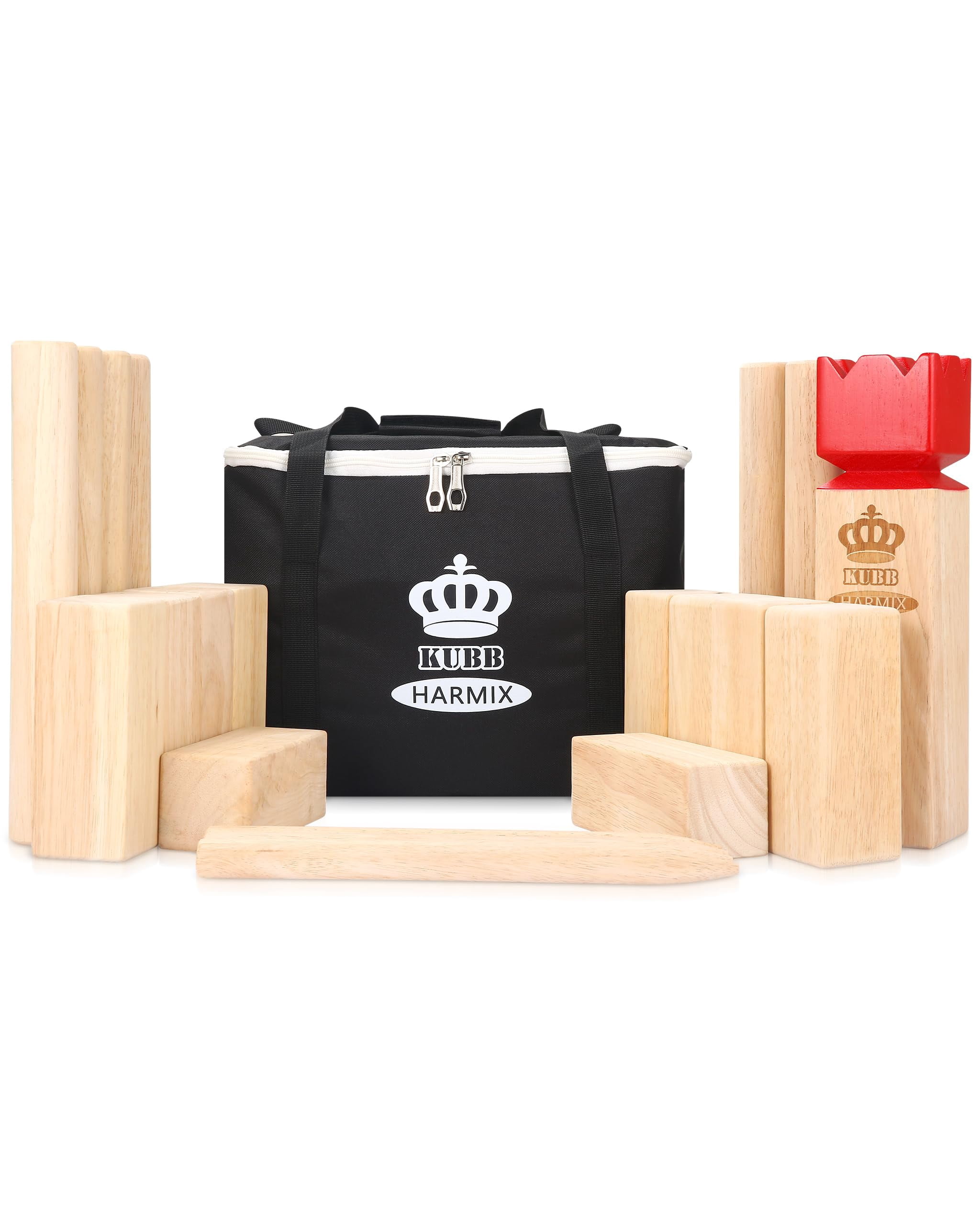 HARMIX Kubb Yard Game Kit | Viking Chess Outdoor Throw Clash Game with Carry Bag– Rubber Wooden Backyard Lawn Play for Teens, Adults & Family