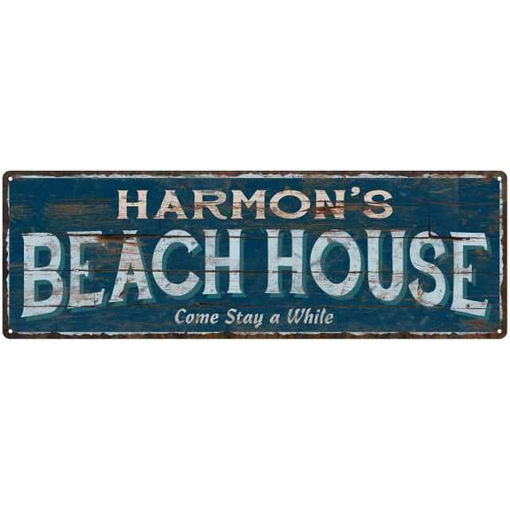 HARMON'S Beach House Blue Rustic Cabin Home Decor 8x24 Metal 108240026399