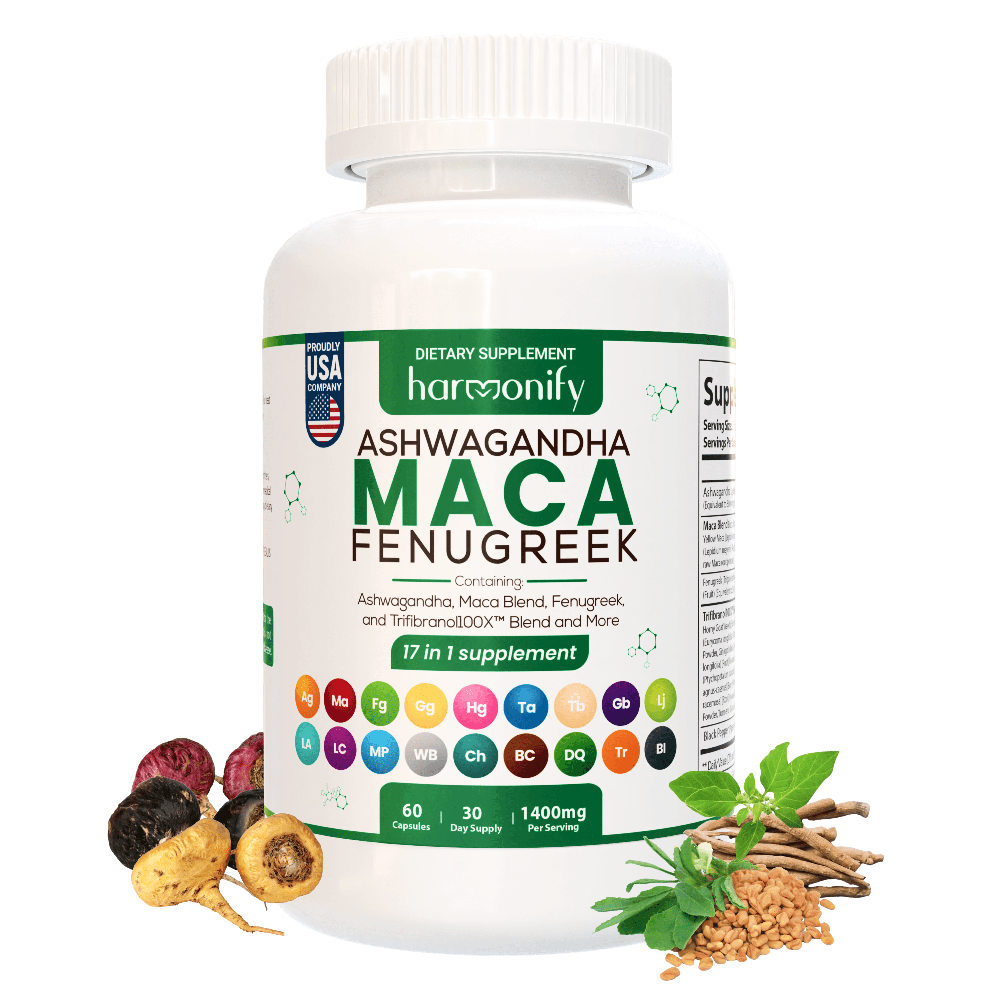 What Is Ashwagandha Maca Fenugreek Good For HARMONIFY Ashwagandha Maca Fenugreek with Panax Ginseng Capsules, 17 in