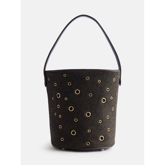 Free Assembly Women’s Grommet Bucket Bag, Smoky Olive