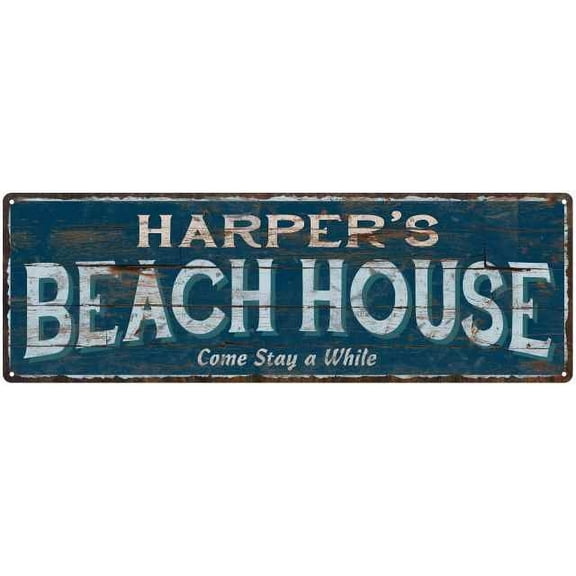HARPER'S Beach House Blue Rustic Cabin Home Decor 6x18 Metal 106180026226