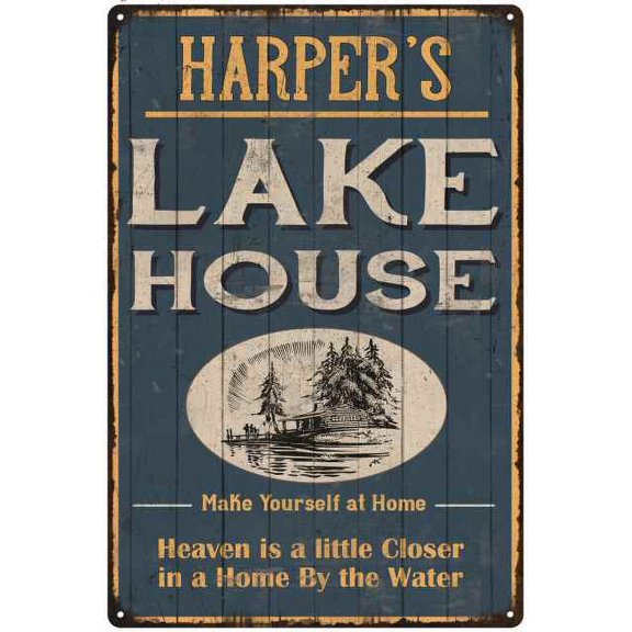 HARPER'S Lake House Blue Cabin Home Decor 8 x 12 High Gloss Metal 208120038226