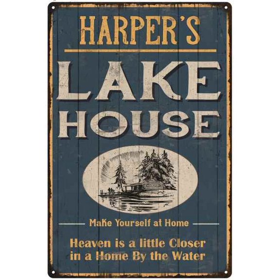 HARPER'S Lake House Blue Cabin Home Decor Gift 12x18 Metal 112180038226