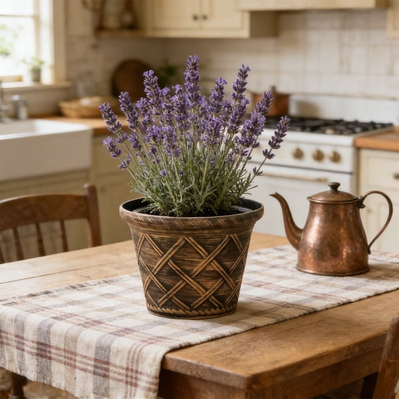 HARPI 7 Inch Thickened Plastic Flower Pot, Roman Rattan Style Planter for Green Radish & Bonsai, Enlarged Balcony Pot for Vegetable Planting, Indoor Outdoor Home Decor, Gold, 6.8x5.6 in