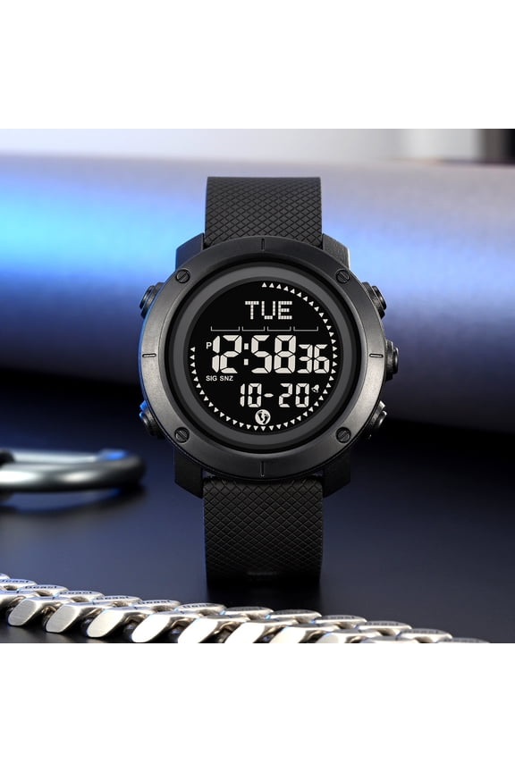 Black metal Multifunction Watch, Men's Outdoor Sports Digital Watch Waterproof With Luminous Display Su, Shock Resistant Analog-Digital Dual Display Timepiece