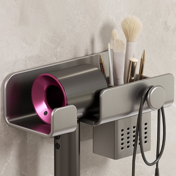 HARPI Gray Hair Dryer Rack Bathroom Hair Dryer Hanging Rack Hair Dryer , Wall-Mounted Space-Saving Hair Dryer Holder with 1x storage rack for Bathroom Vanity & Salon