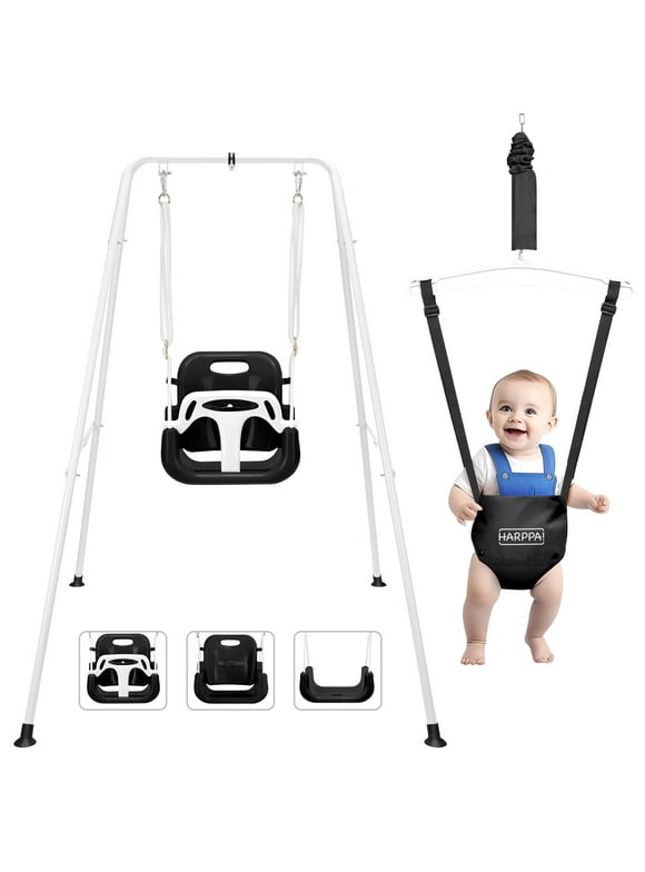 HARPPA 2 in 1 Toddler Swing Set and Baby Jumper, Indoor＆Outdoor Playset for Kids Ages 1-5, Black