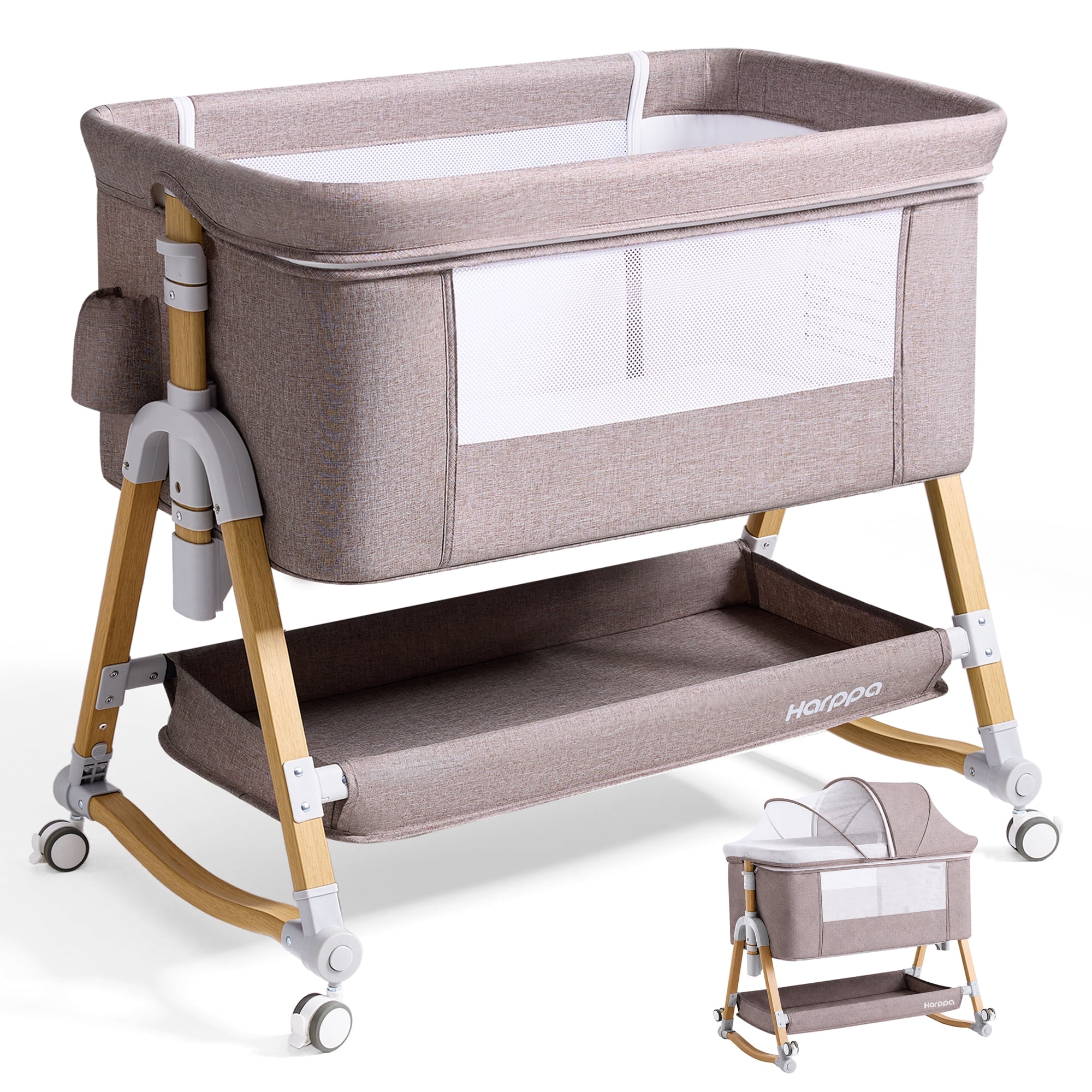 HARPPA 3 in 1 Baby Bassinet, Bedside Sleeper, Cradle, Pink, 0-6