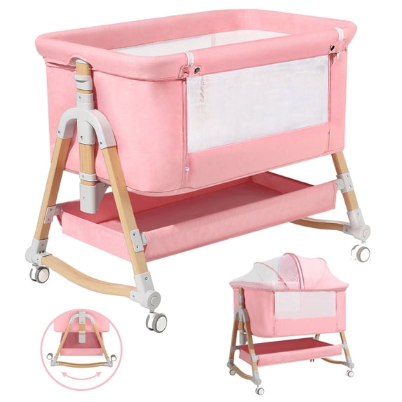 HARPPA 3 in 1 Baby Bassinet Bedside Sleeper for Infant Girls Aged 0-5 Months, Pink