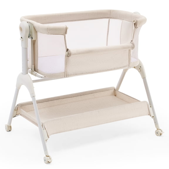 HARPPA 3 in 1 Baby Bedside Bassinet Sleeper, Baby Bassinet with Rocking and 5 Heights Adjustable, Beige
