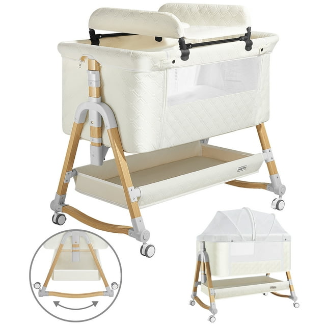 HARPPA 4 in 1 Baby Bassinet Bedside Sleeper, Height Adjustable, Easy Folding, White
