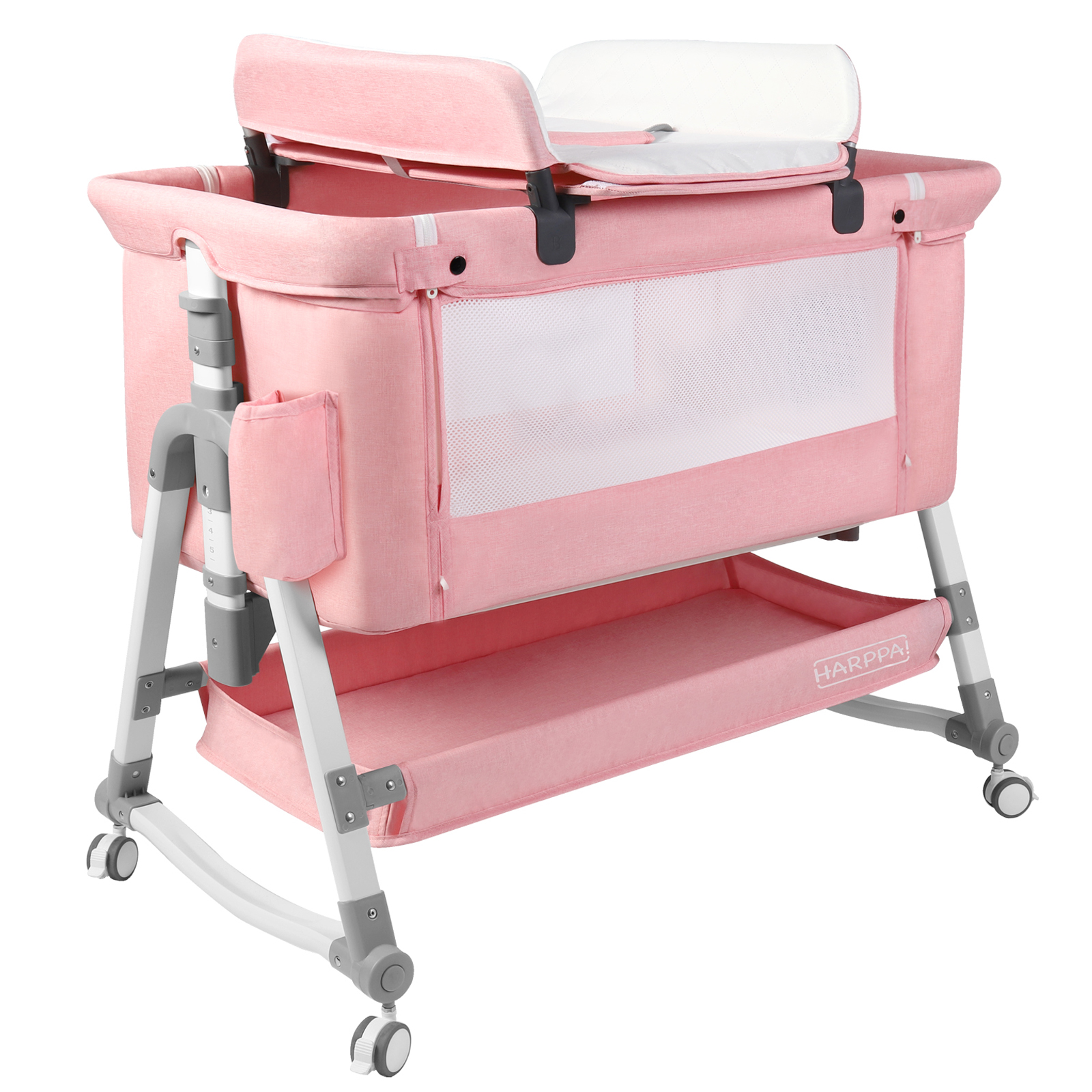HARPPA 4 in 1 Bedside Height Adjustable, Easy Folding, Pink