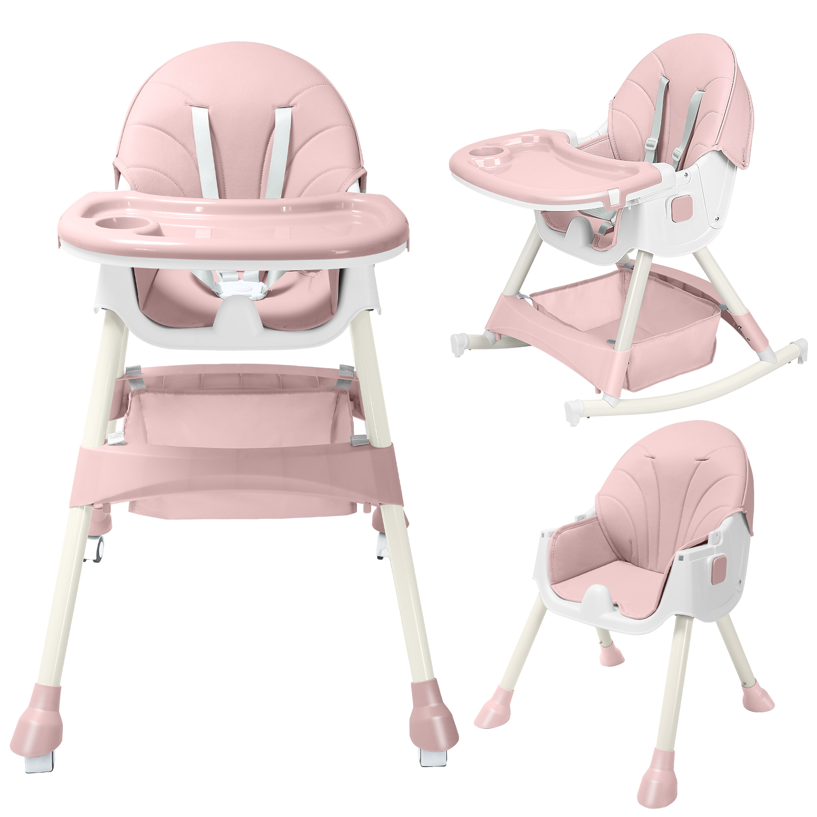 Spaco 3-in-1 Convertible Wooden Baby High Chair-Beige, Compact and ...