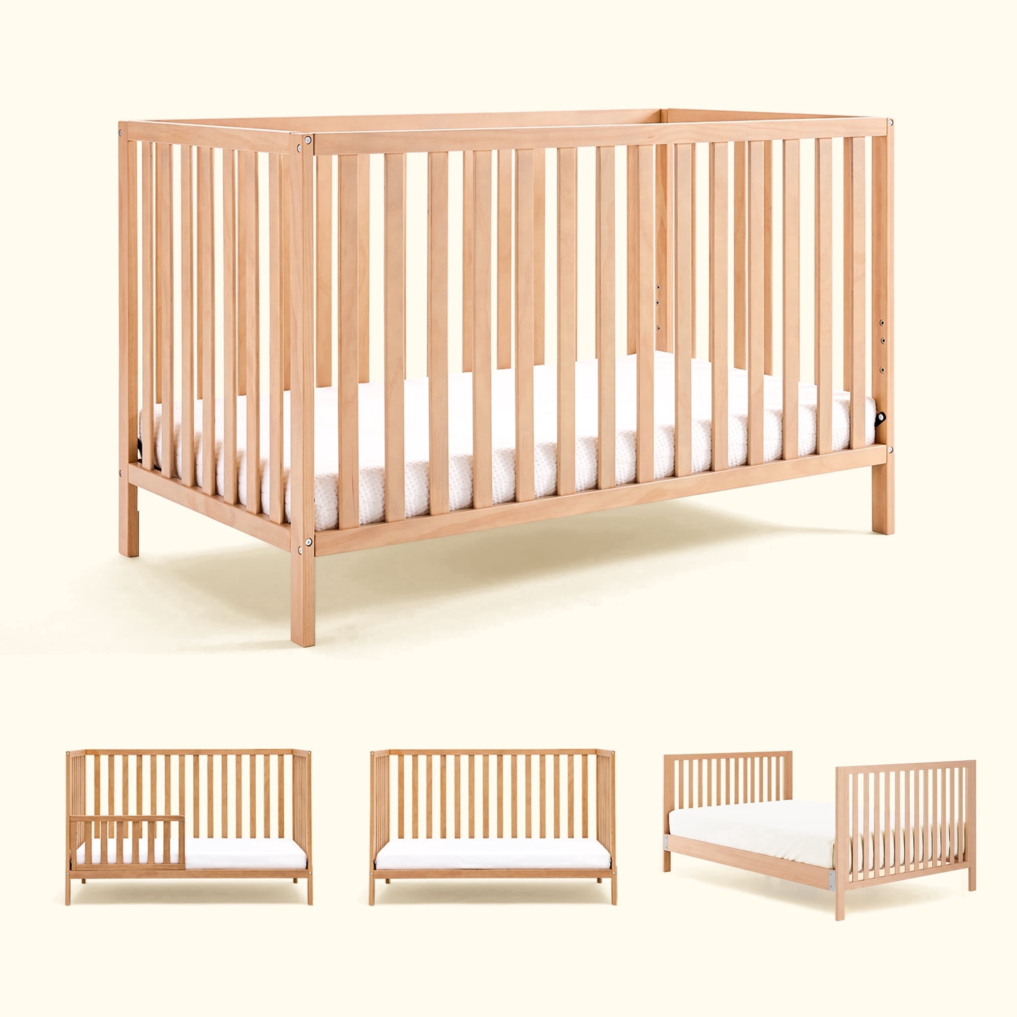 HARPPA 5-in-1 Convertible Baby Crib for Infant to Toddler,Baby Bed,Natural,Greenguard Gold Certified