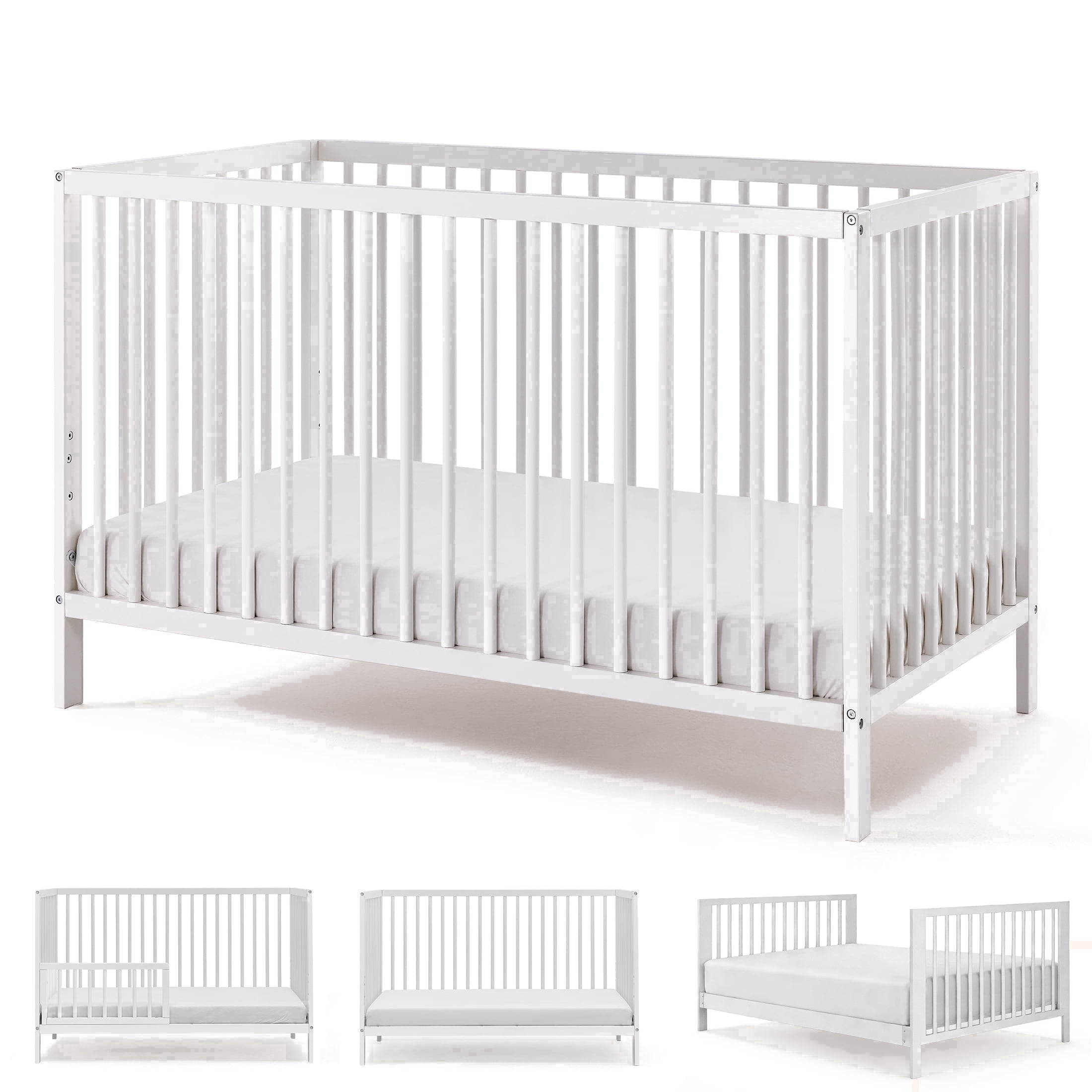 Harppa Convertible Baby Crib for Infant to Toddler,White,Greenguard Gold Certified