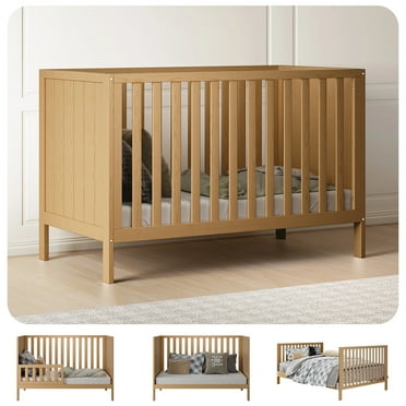 HARPPA 5-in-1 Convertible Baby Crib for Infant to Toddler, Natural Wood