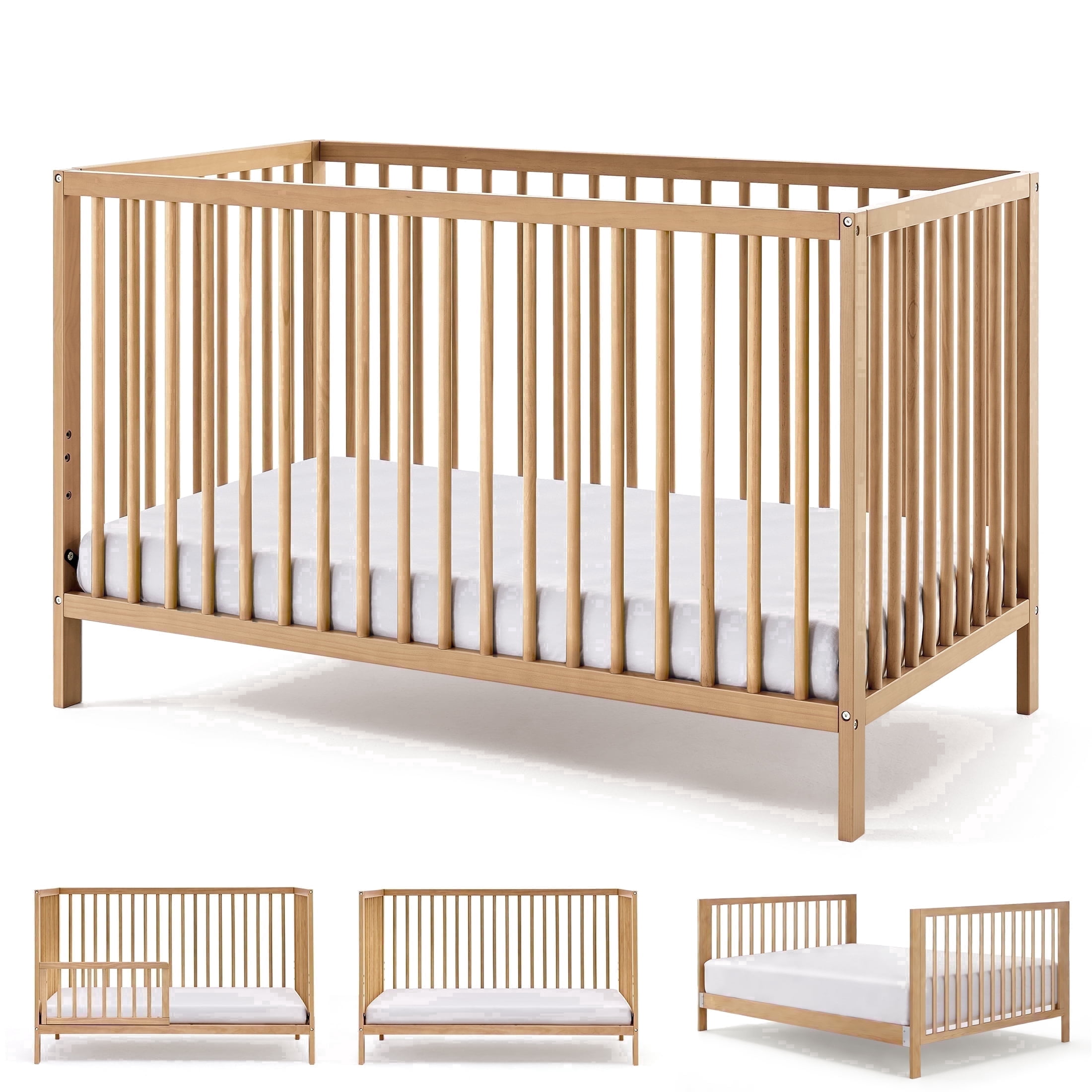 Harppa Convertible Baby Crib for Infant to Toddler,Natural,Greenguard Gold Certified