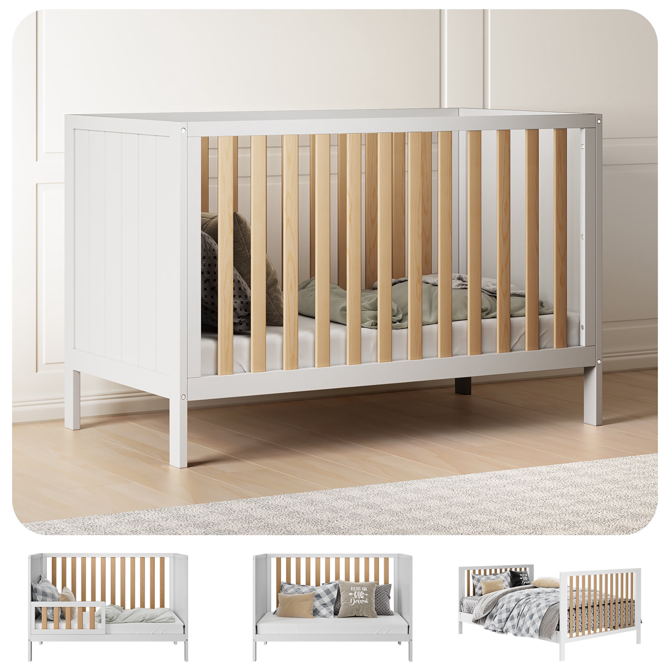 HARPPA 5-in-1 Convertible Baby Crib for Infant to Toddler, White