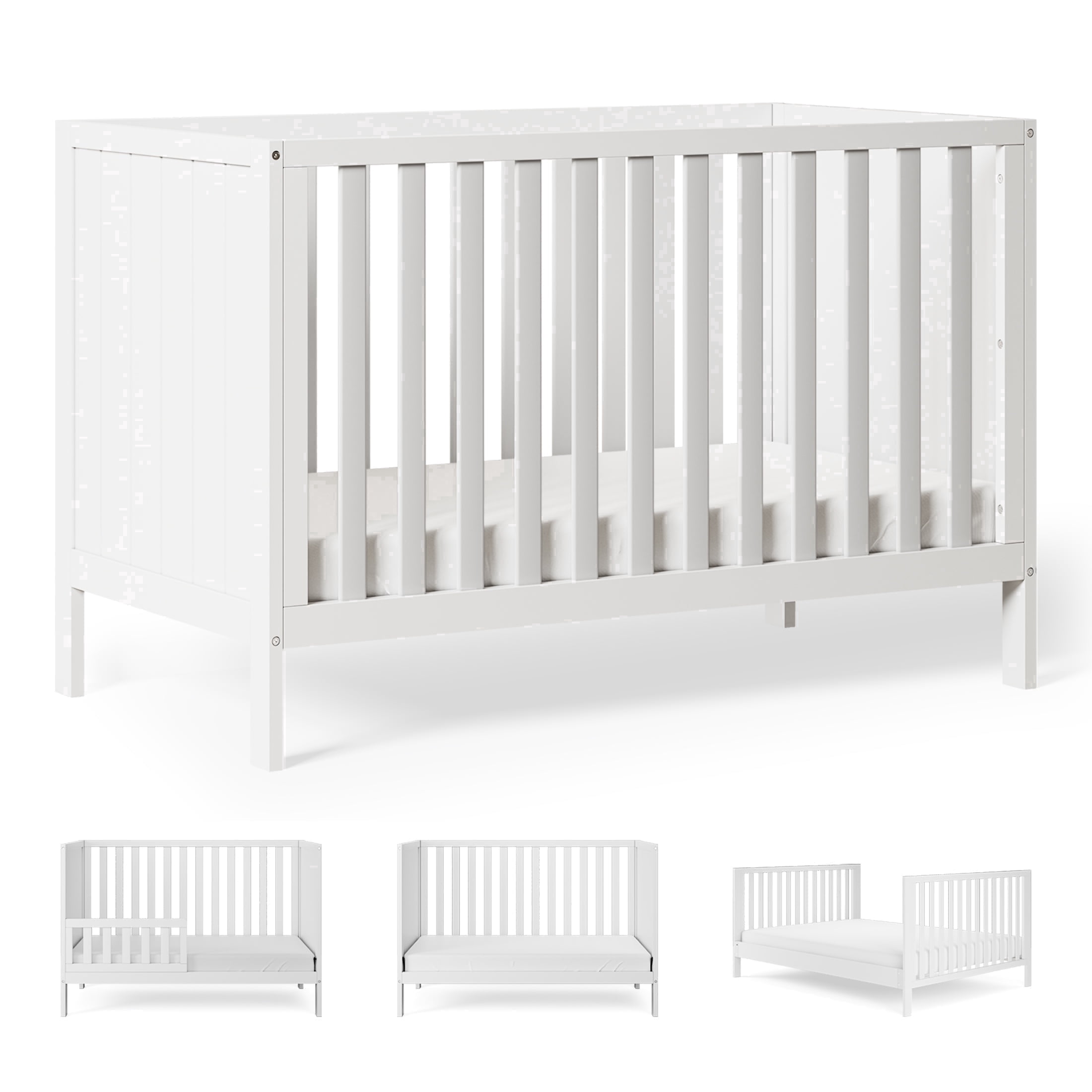 HARPPA 5-in-1 Convertible Baby Crib for Infant to Toddler, White,Greenguard Gold Certified