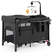 HARPPA 5 in 1 Portable Playard and Bassinet Bedside Sleeper for Newborn to Toddler, Unisex, Black