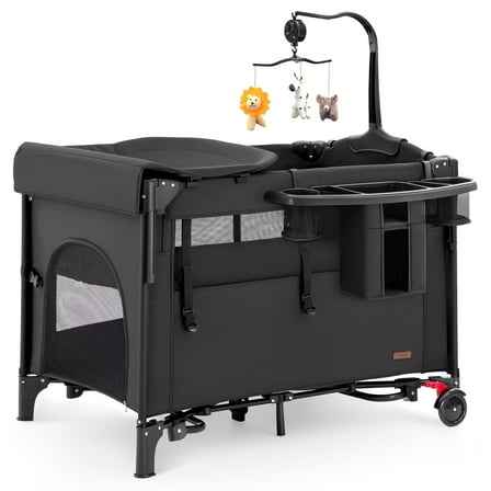 HARPPA 5 in 1 Portable Playard and Bassinet Bedside Sleeper for Newborn to Toddler, Unisex, Black