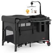 HARPPA 5 in 1 Baby Playard with Bassinet & Changing Table for Newborn, Pink