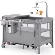 HARPPA 5-in-1 Pack and Play with Bassinet & Bedside Sleeper for Newborn, Gray