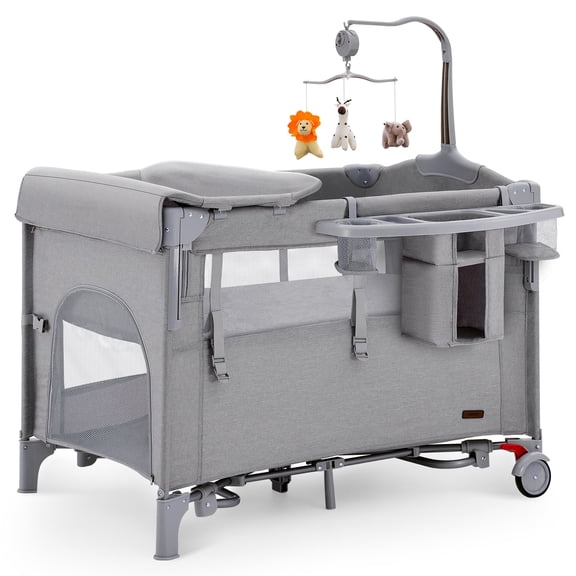 HARPPA 5 in 1 Portable Playard and Bassinet Bedside Sleeper for Newborn to Toddler, Unisex, Gray