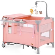 HARPPA 5-in-1 Baby Playard with Bassinet & Changing Table for Newborn, Pink