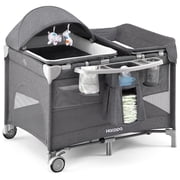HARPPA 6-in-1 Baby Playard with Bassinet, Changing Table & Storage, Portable Travel Bassinet for Newborn,Gray