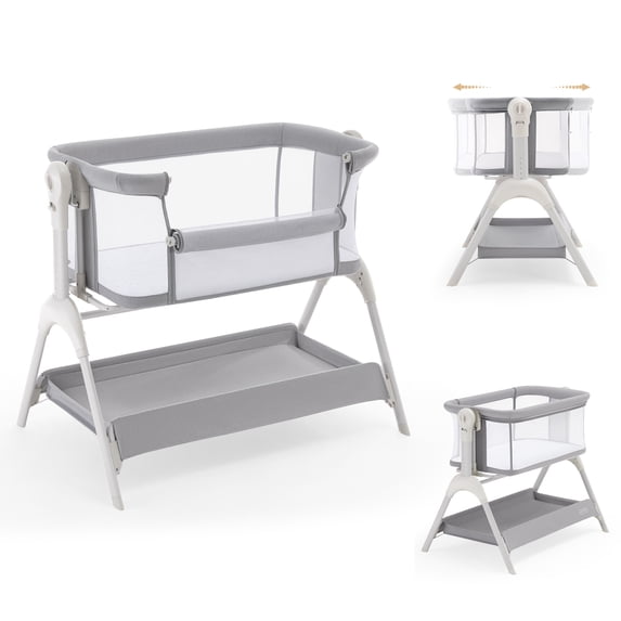 HARPPA Baby Bassinet, 3 in 1 Baby Bassinet Bedside Sleeper with Rocking and Adjustable Height, Light Gray