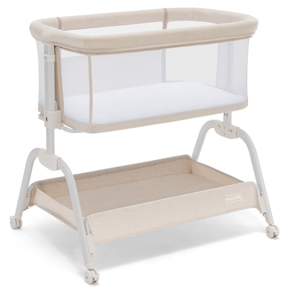 HARPPA Baby Bassinet, 6 Height Adjustable Baby Bassinet with Storage & Wheels for Infants, Beige